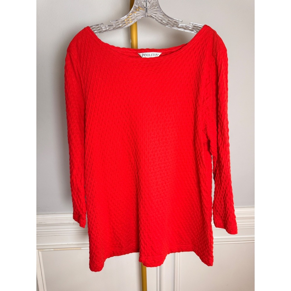 Pendleton Textured‎ Knit Top Women XL Red 100% Cotton Boat Neck 3/4 Sleeve